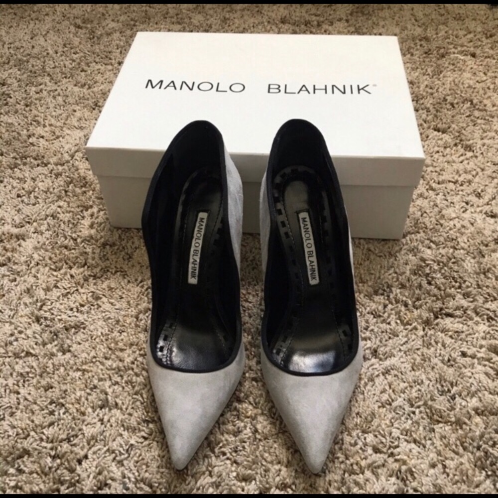 35.5 Manolo Blahnik Gray Suede Heels. Worn once.